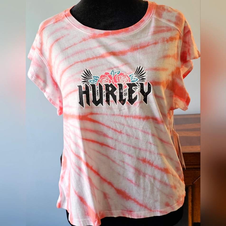 Nwt-Hurley-Women's-Tie Dye- Flutter Tee-Crop Top-Size Small